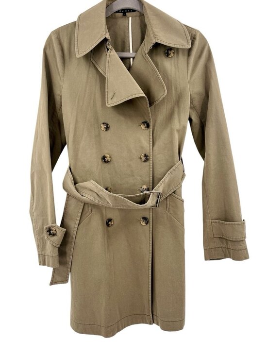 Theory Jackets & Blazers - THEORY Women's Light Green Double Breasted Belted Trench Coat Medium